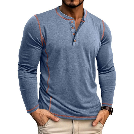 Men's Contrast Stitching Long Sleeve Henley T-Shirt