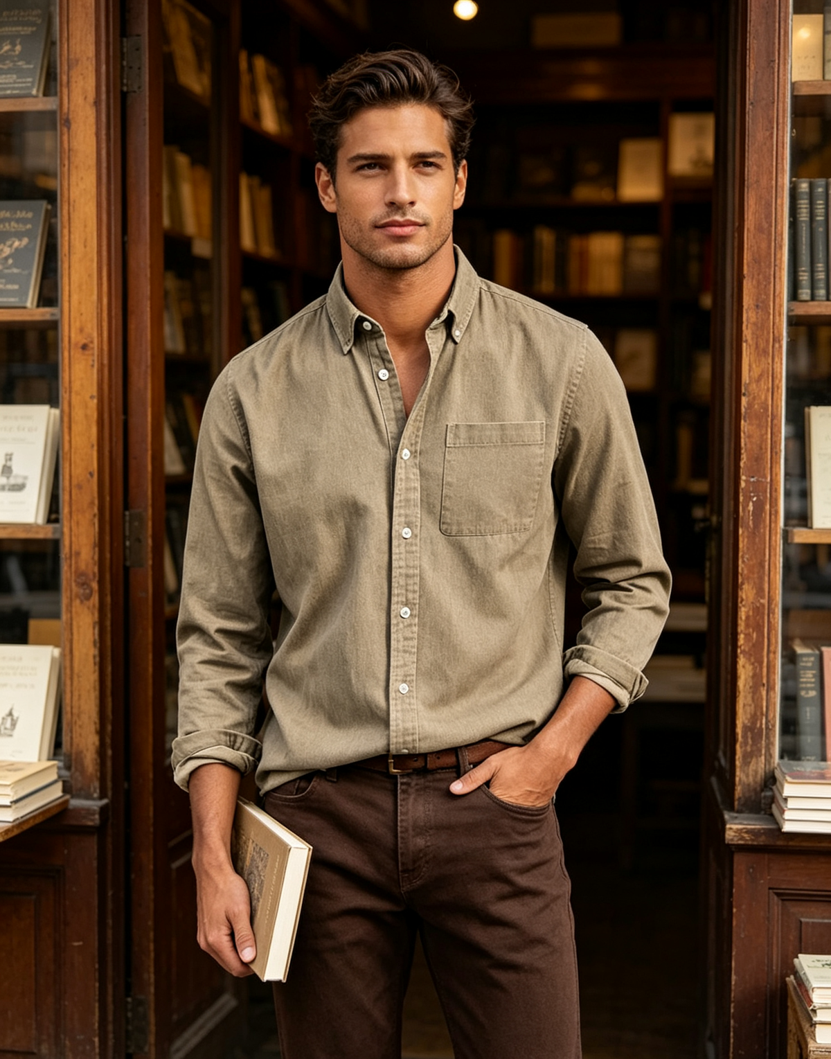 Men’s Vintage Long Sleeve Button-Down Shirt