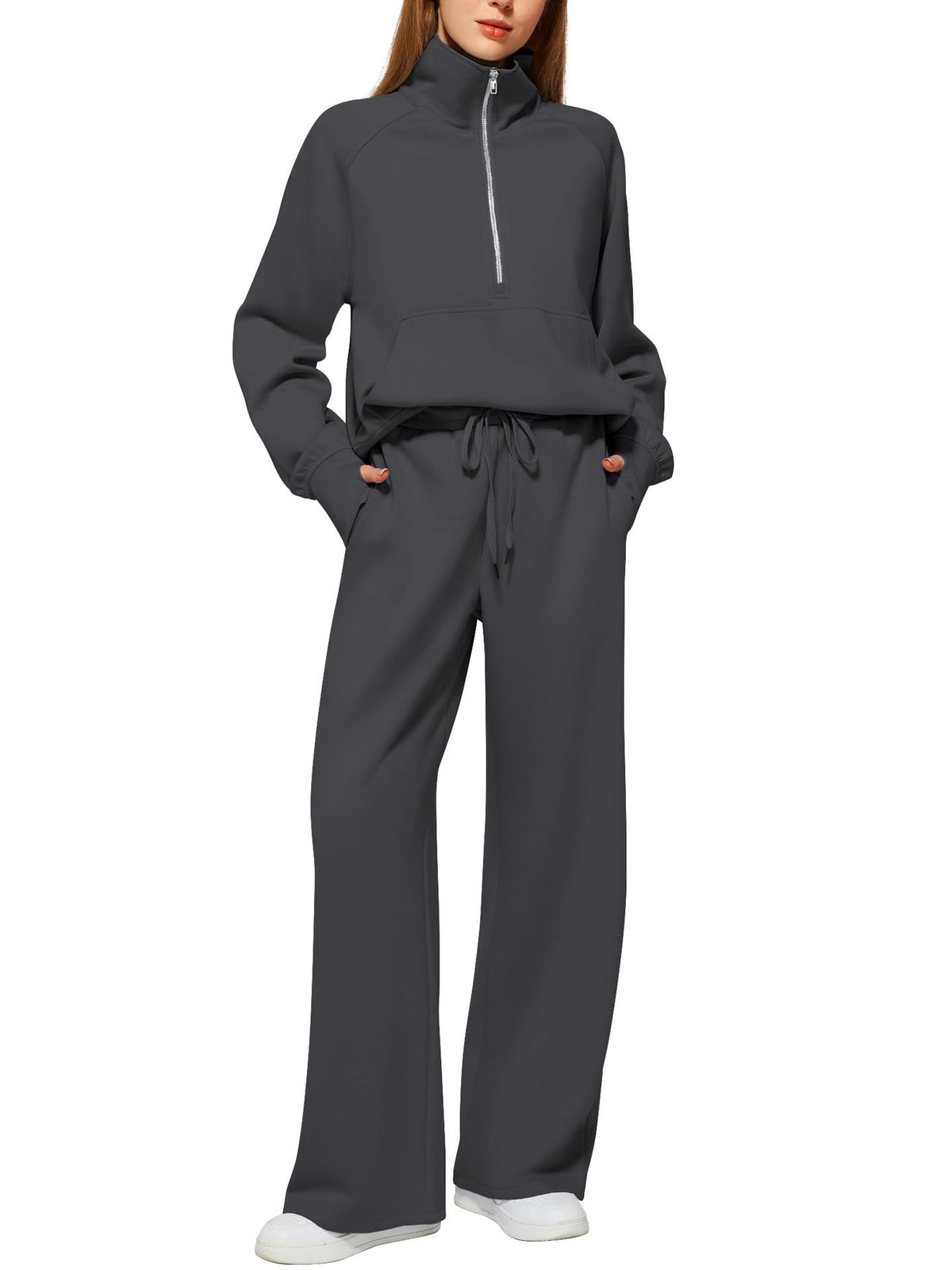 Women’s Half-Zip Sweatshirt Wide Leg Pants 2-Piece Set