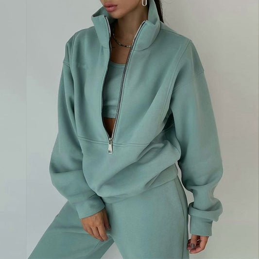 Women's Half-Zip Fleece Tracksuit | 2 Piece Casual Sweat Outfit