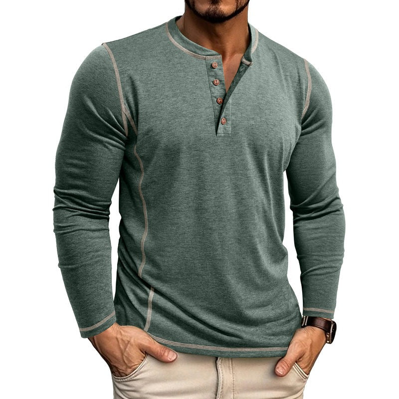 Men's Contrast Stitching Long Sleeve Henley T-Shirt