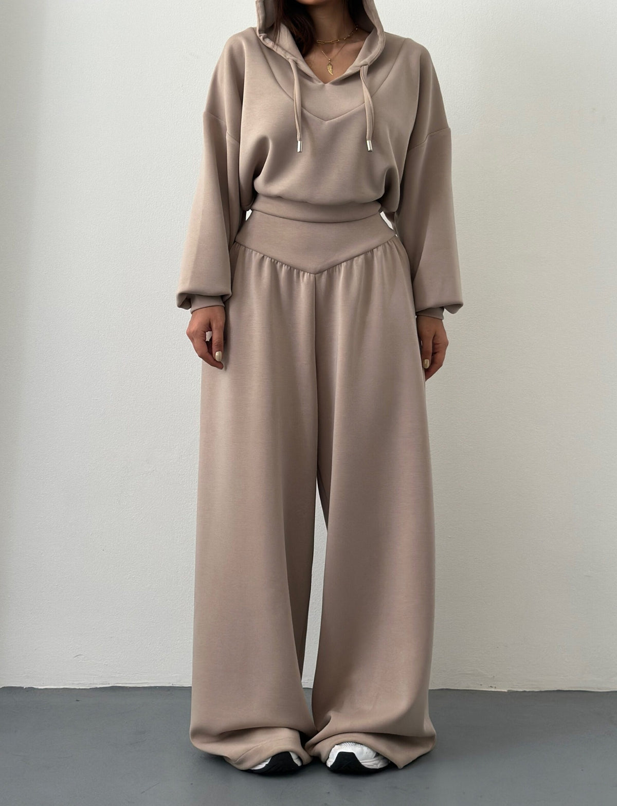 Women’s V-Neck Cropped Hoodie & Wide Leg Pants 2-Piece Set