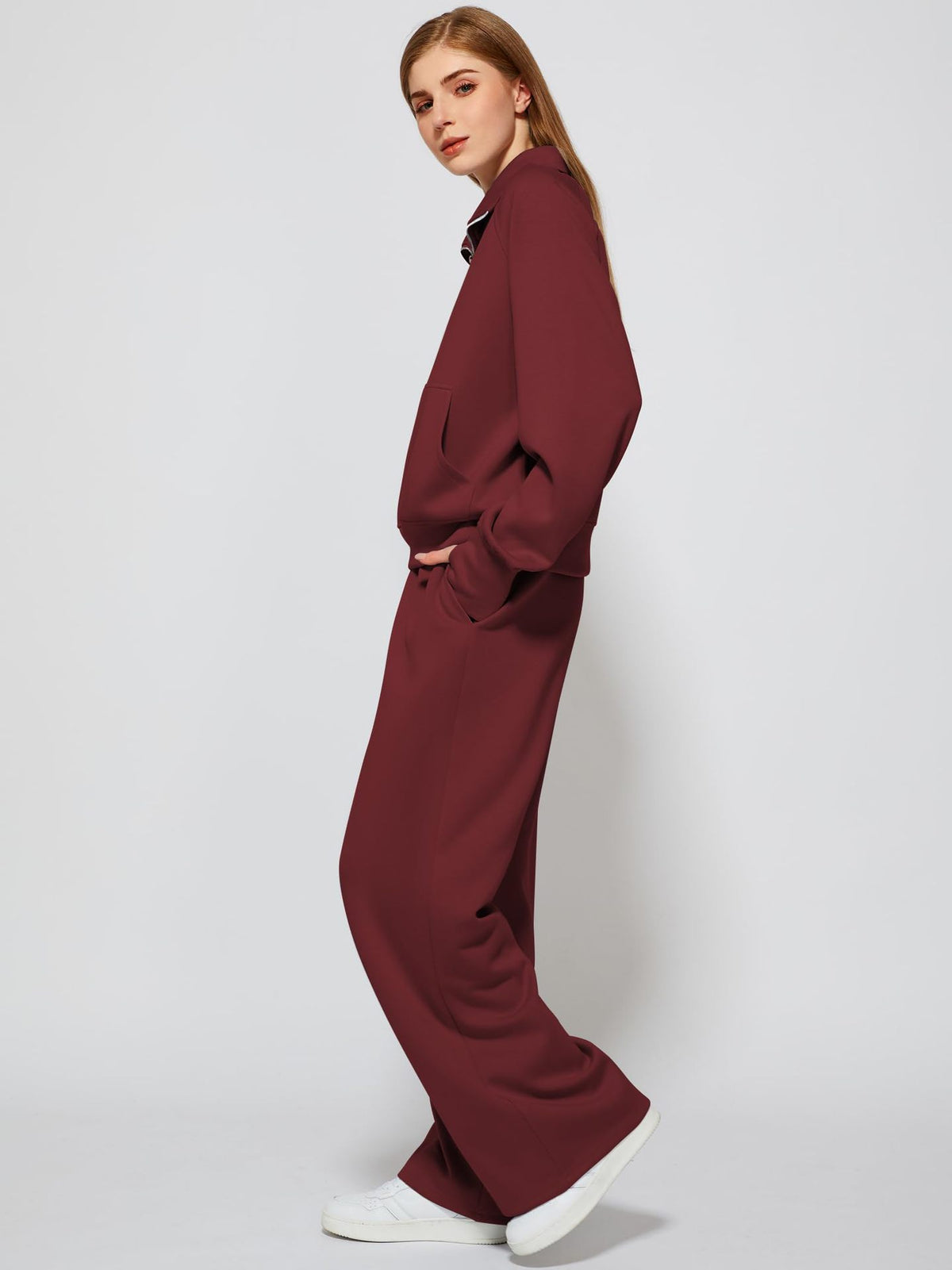 Women’s Half-Zip Sweatshirt Wide Leg Pants 2-Piece Set