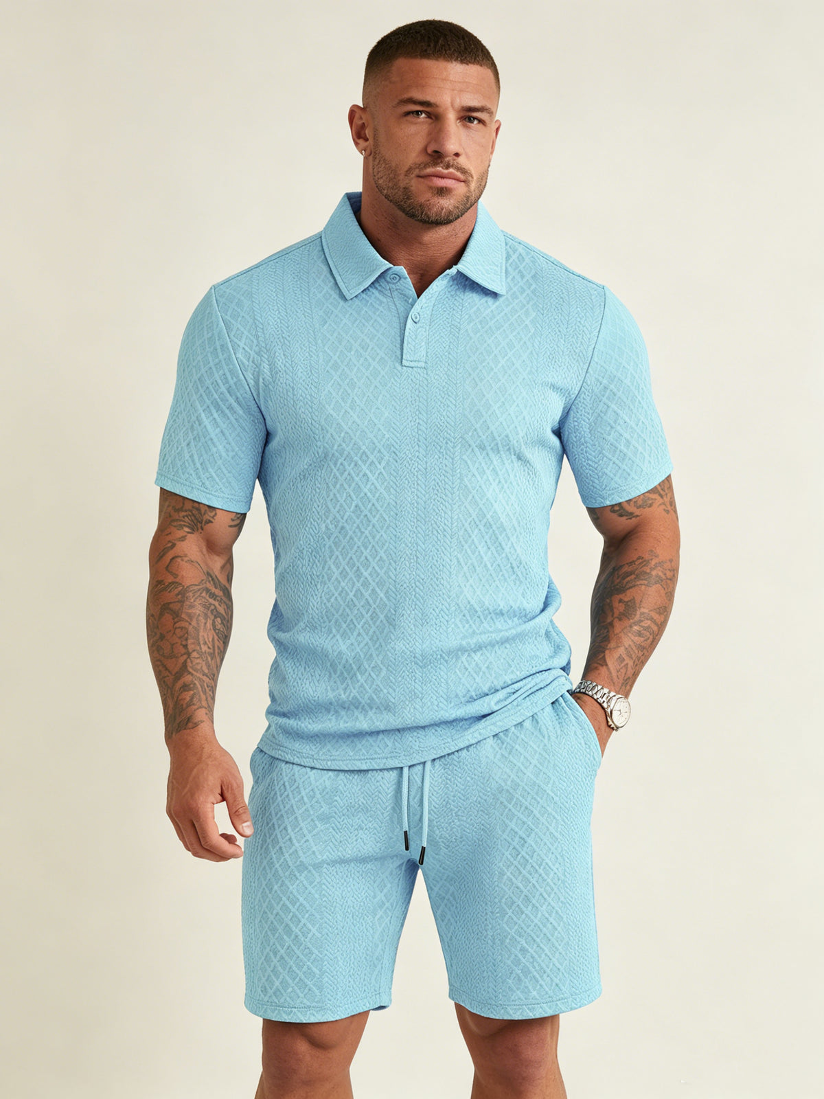 Men's Lightweight Textured Polo 2 Piece Set