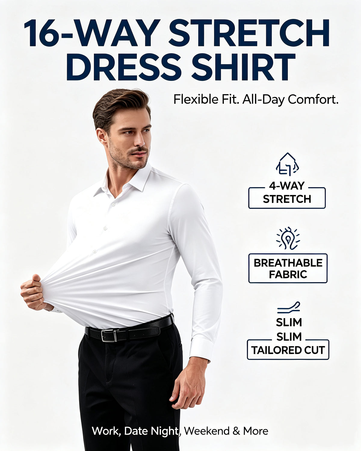 Men's 16-Way Stretch Slim Fit Dress Shirt - Wrinkle-Free