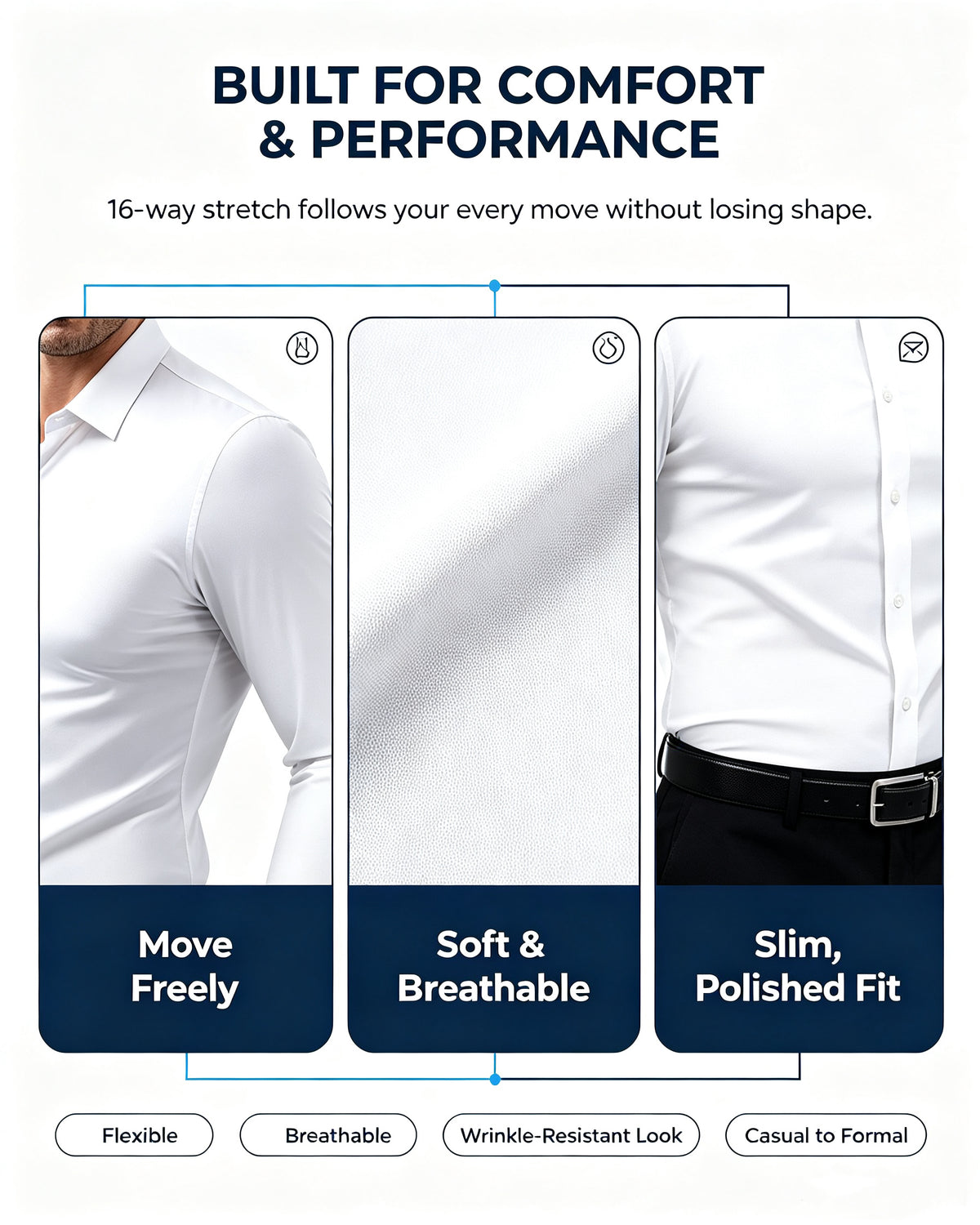 Men's 16-Way Stretch Slim Fit Dress Shirt - Wrinkle-Free