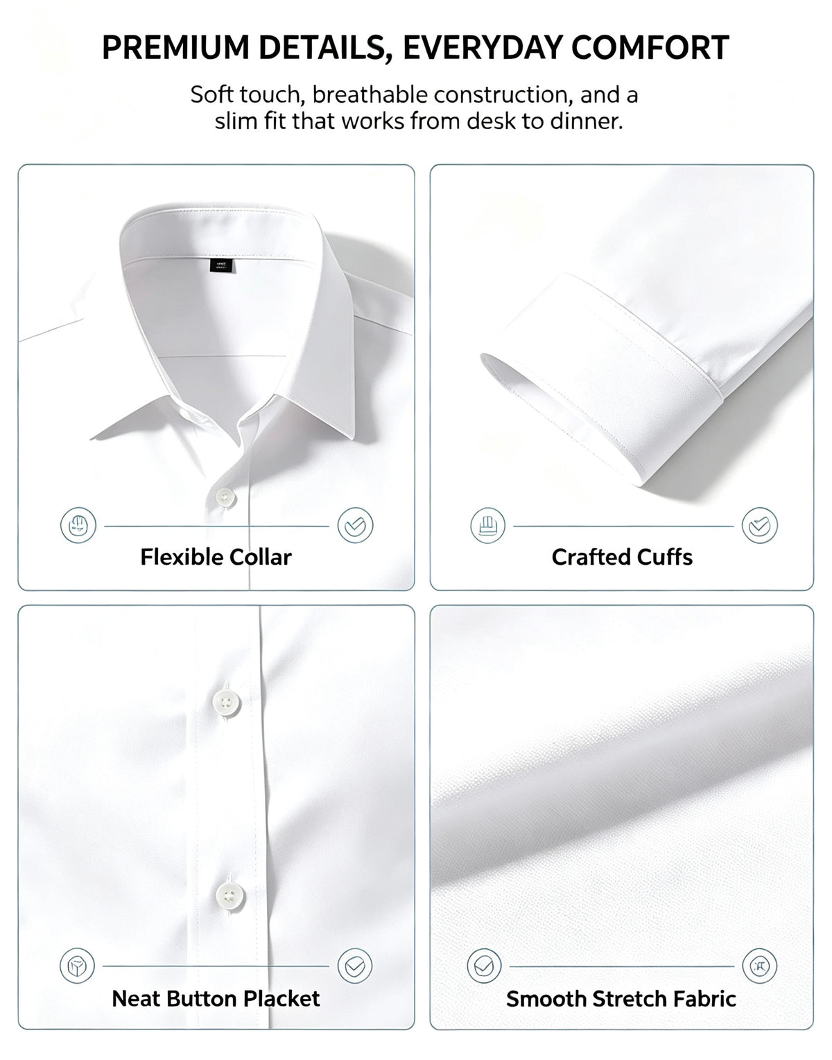 Men's 16-Way Stretch Slim Fit Dress Shirt - Wrinkle-Free