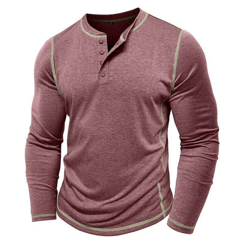 Men's Contrast Stitching Long Sleeve Henley T-Shirt