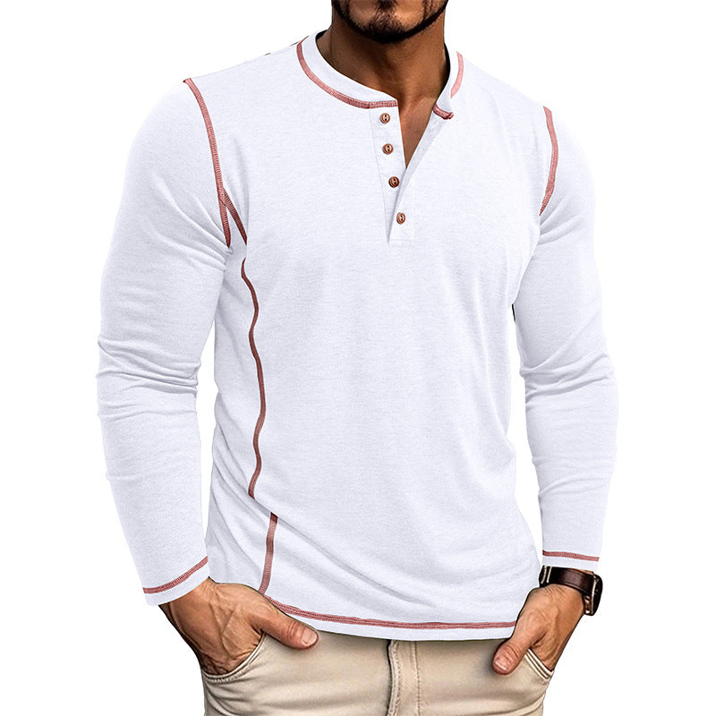 Men's Contrast Stitching Long Sleeve Henley T-Shirt