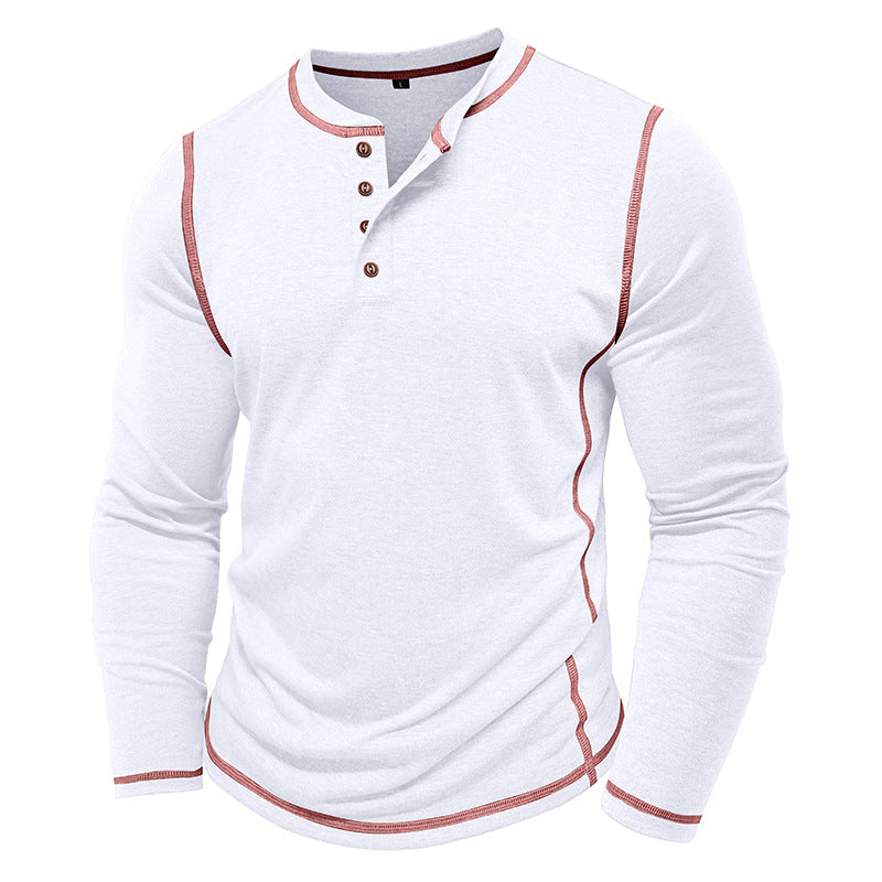 Men's Contrast Stitching Long Sleeve Henley T-Shirt