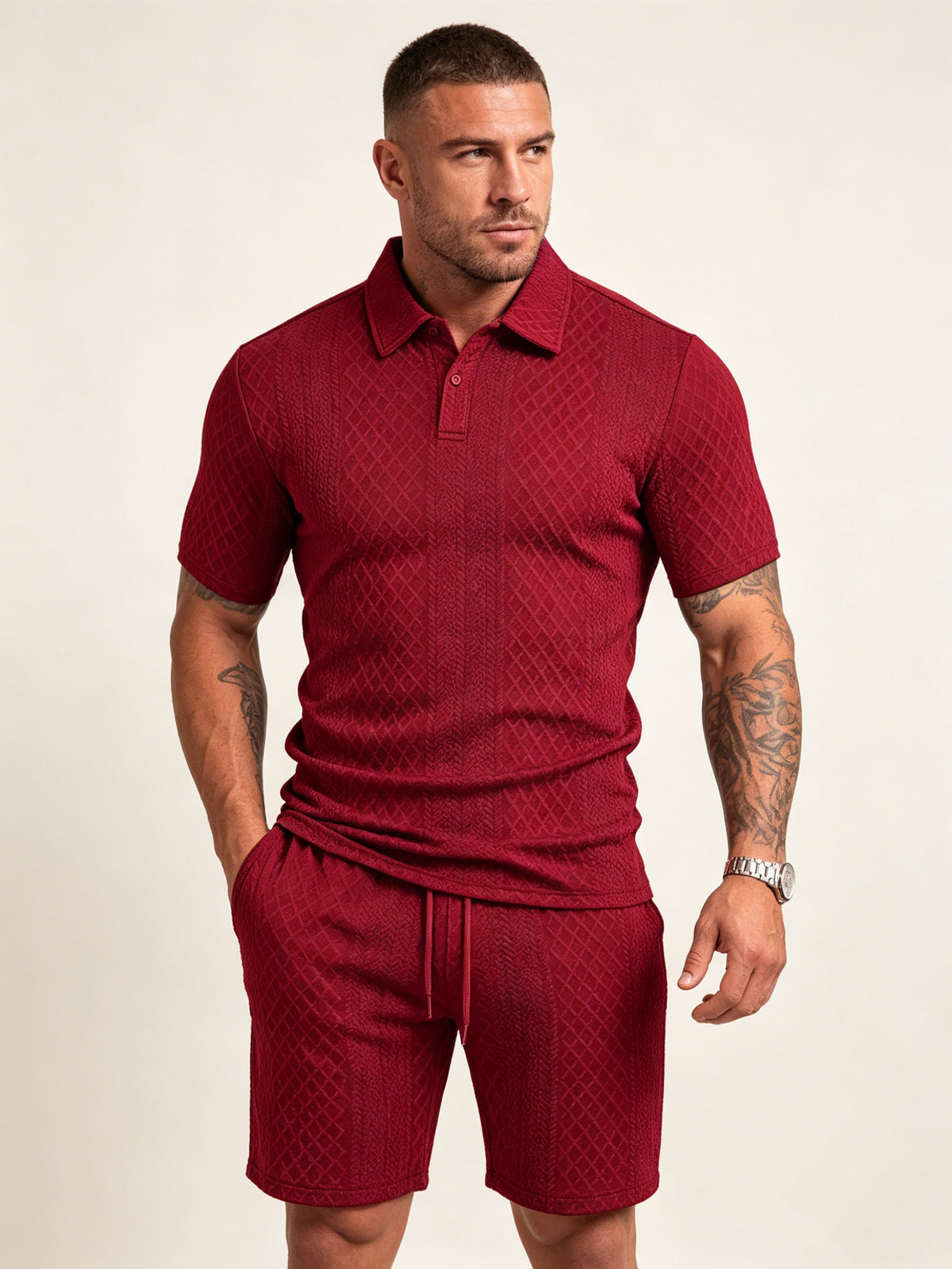 Men's Lightweight Textured Polo 2 Piece Set