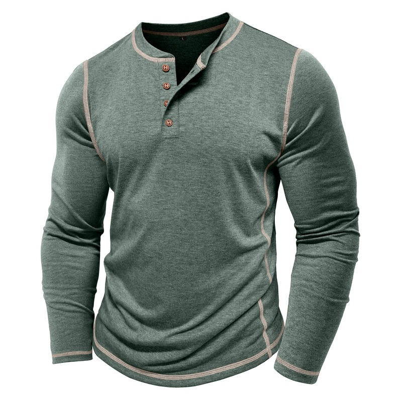 Men's Contrast Stitching Long Sleeve Henley T-Shirt