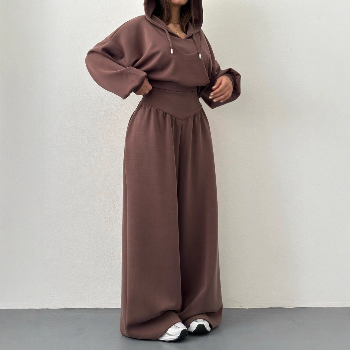 Women’s V-Neck Cropped Hoodie & Wide Leg Pants 2-Piece Set