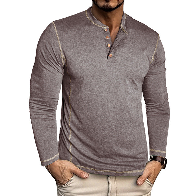 Men's Contrast Stitching Long Sleeve Henley T-Shirt