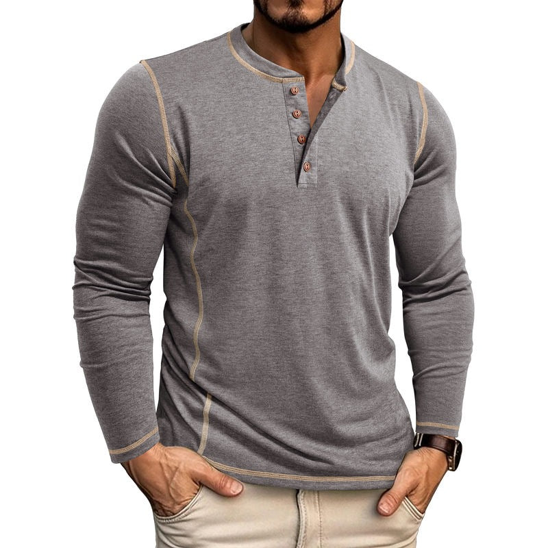Men's Contrast Stitching Long Sleeve Henley T-Shirt