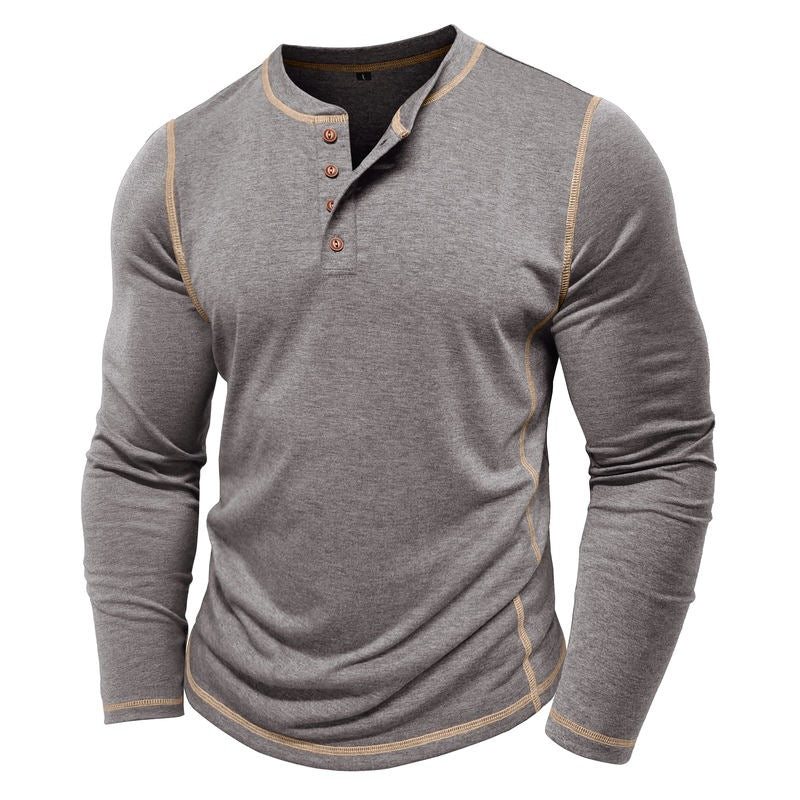 Men's Contrast Stitching Long Sleeve Henley T-Shirt