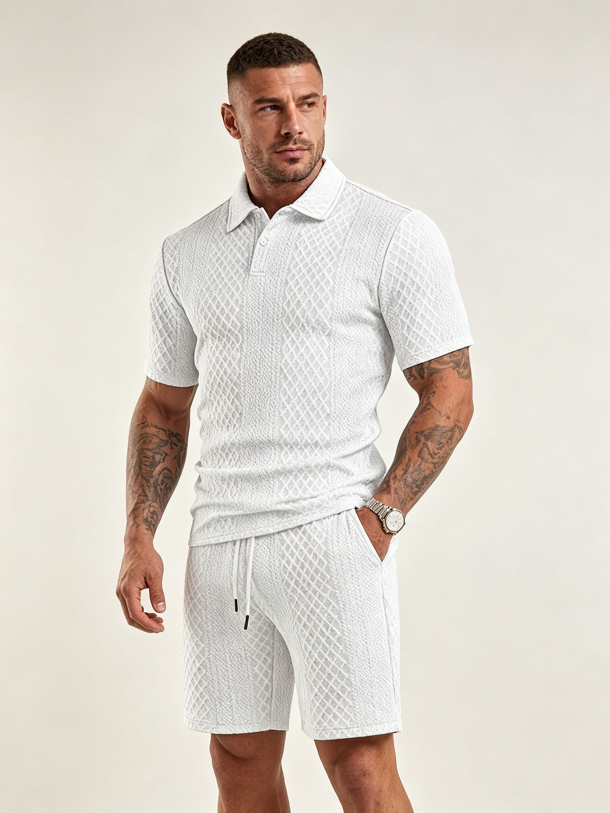 Men's Lightweight Textured Polo 2 Piece Set