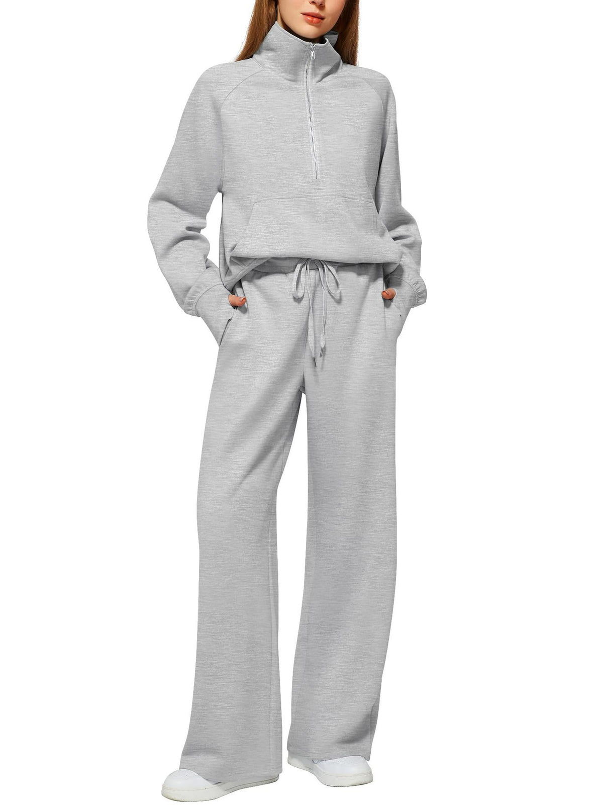 Women’s Half-Zip Sweatshirt Wide Leg Pants 2-Piece Set
