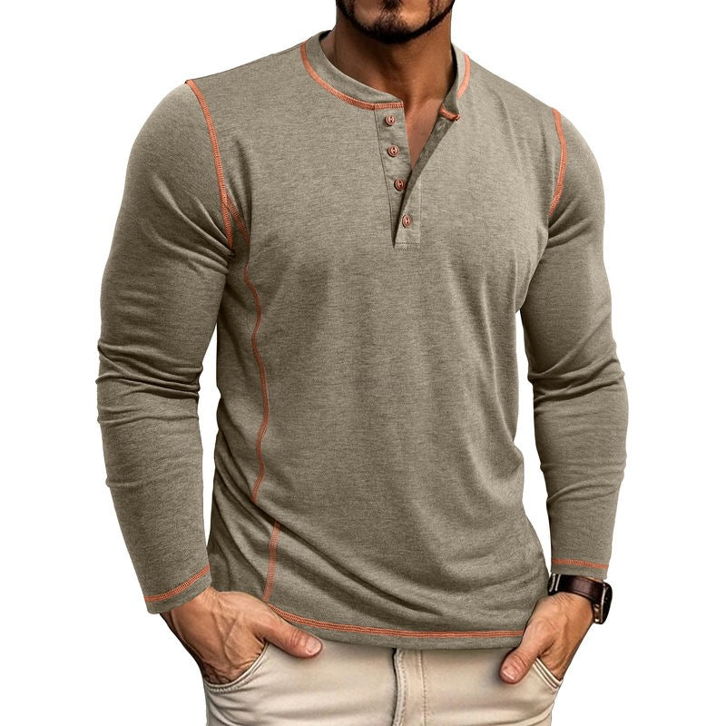 Men's Contrast Stitching Long Sleeve Henley T-Shirt