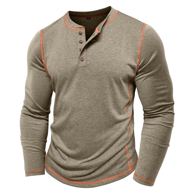 Men's Contrast Stitching Long Sleeve Henley T-Shirt