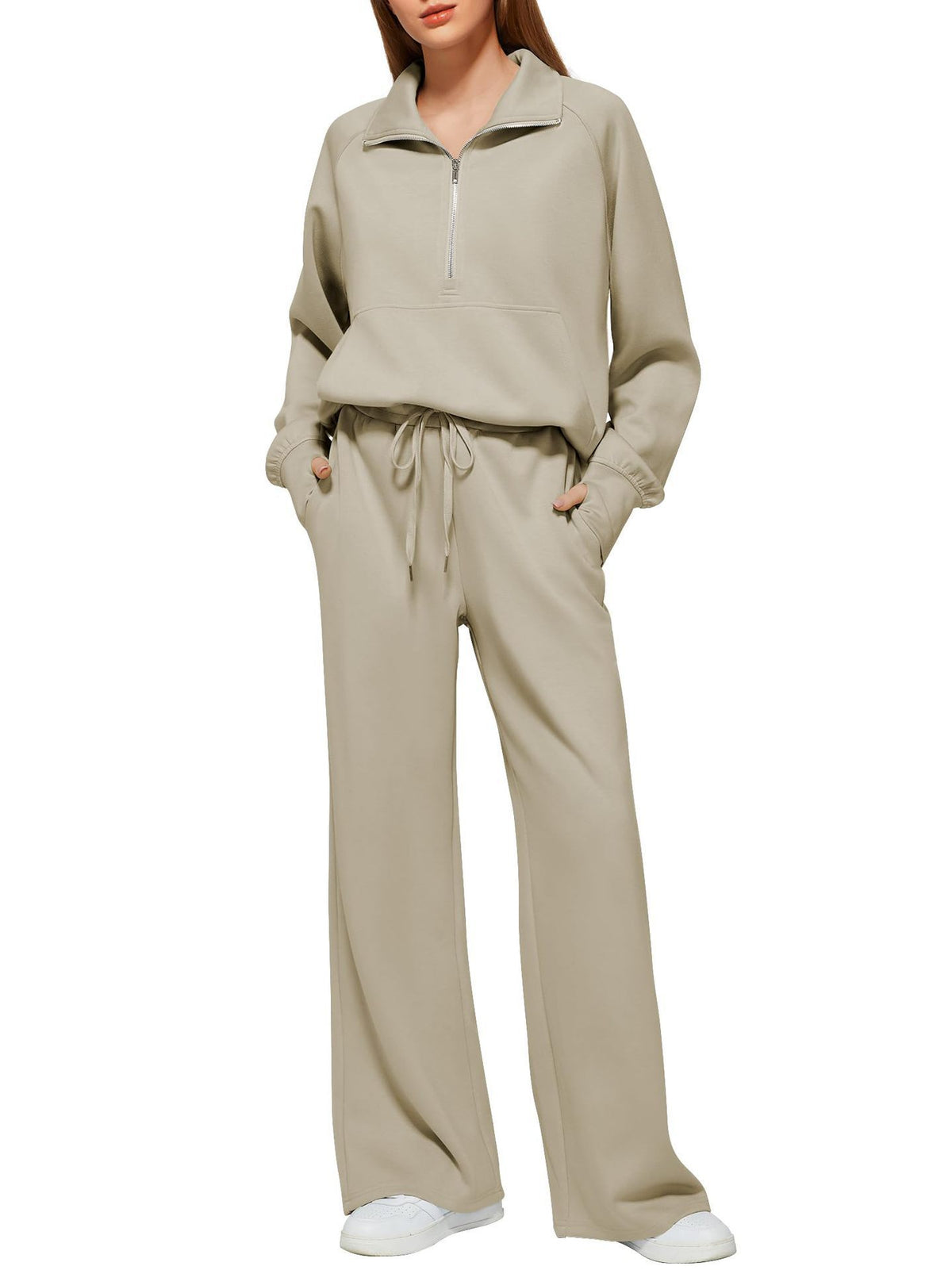 Women’s Half-Zip Sweatshirt Wide Leg Pants 2-Piece Set