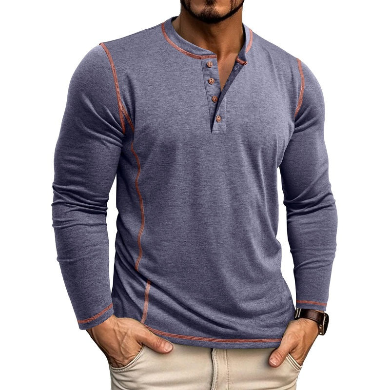 Men's Contrast Stitching Long Sleeve Henley T-Shirt
