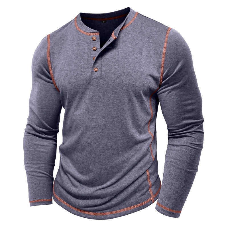 Men's Contrast Stitching Long Sleeve Henley T-Shirt