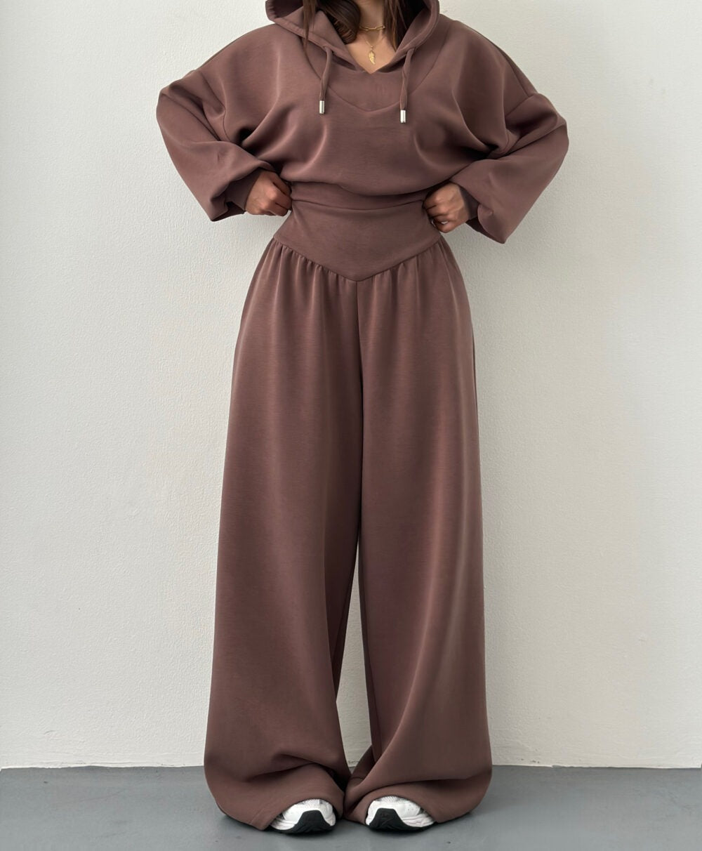 Women’s V-Neck Cropped Hoodie & Wide Leg Pants 2-Piece Set