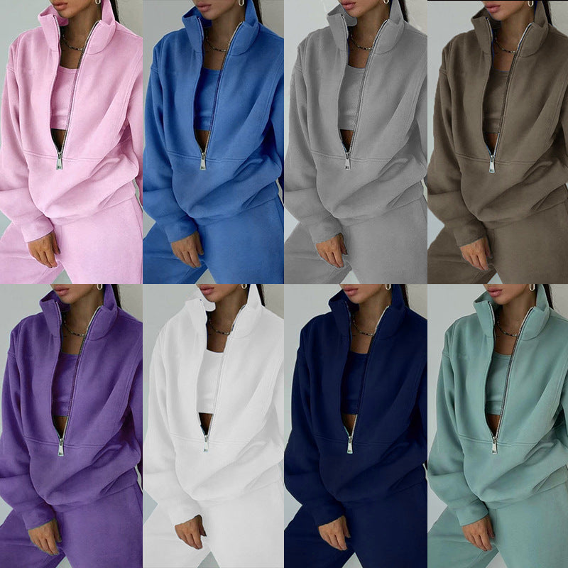 Women's Half-Zip Fleece Tracksuit | 2 Piece Casual Sweat Outfit