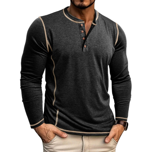 Men's Contrast Stitching Long Sleeve Henley T-Shirt