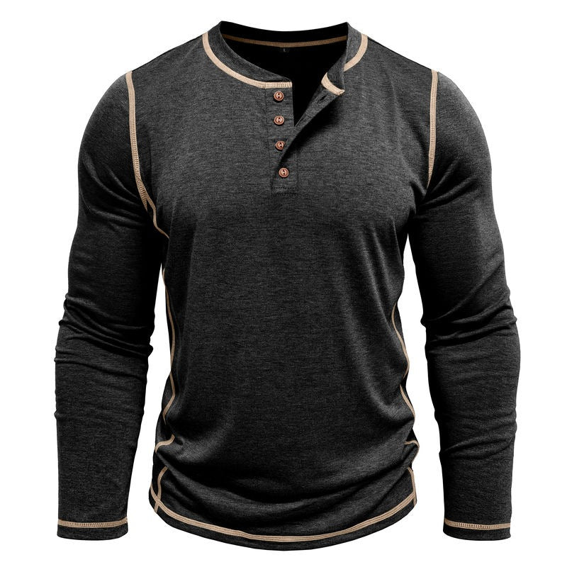 Men's Contrast Stitching Long Sleeve Henley T-Shirt