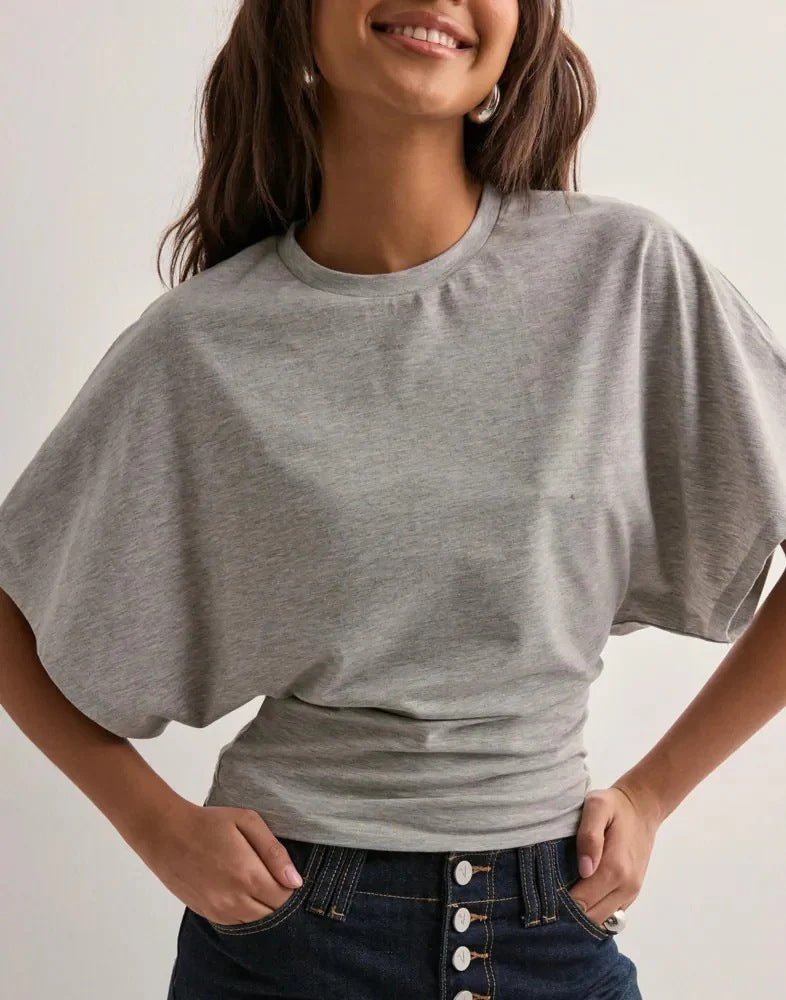 Solid Crew Neck Batwing Long Sleeve Top