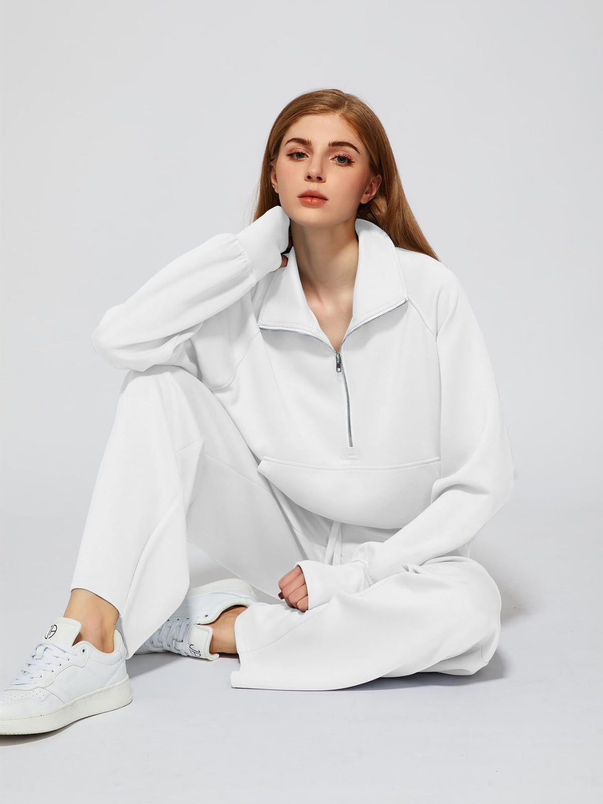 Women’s Half-Zip Sweatshirt Wide Leg Pants 2-Piece Set
