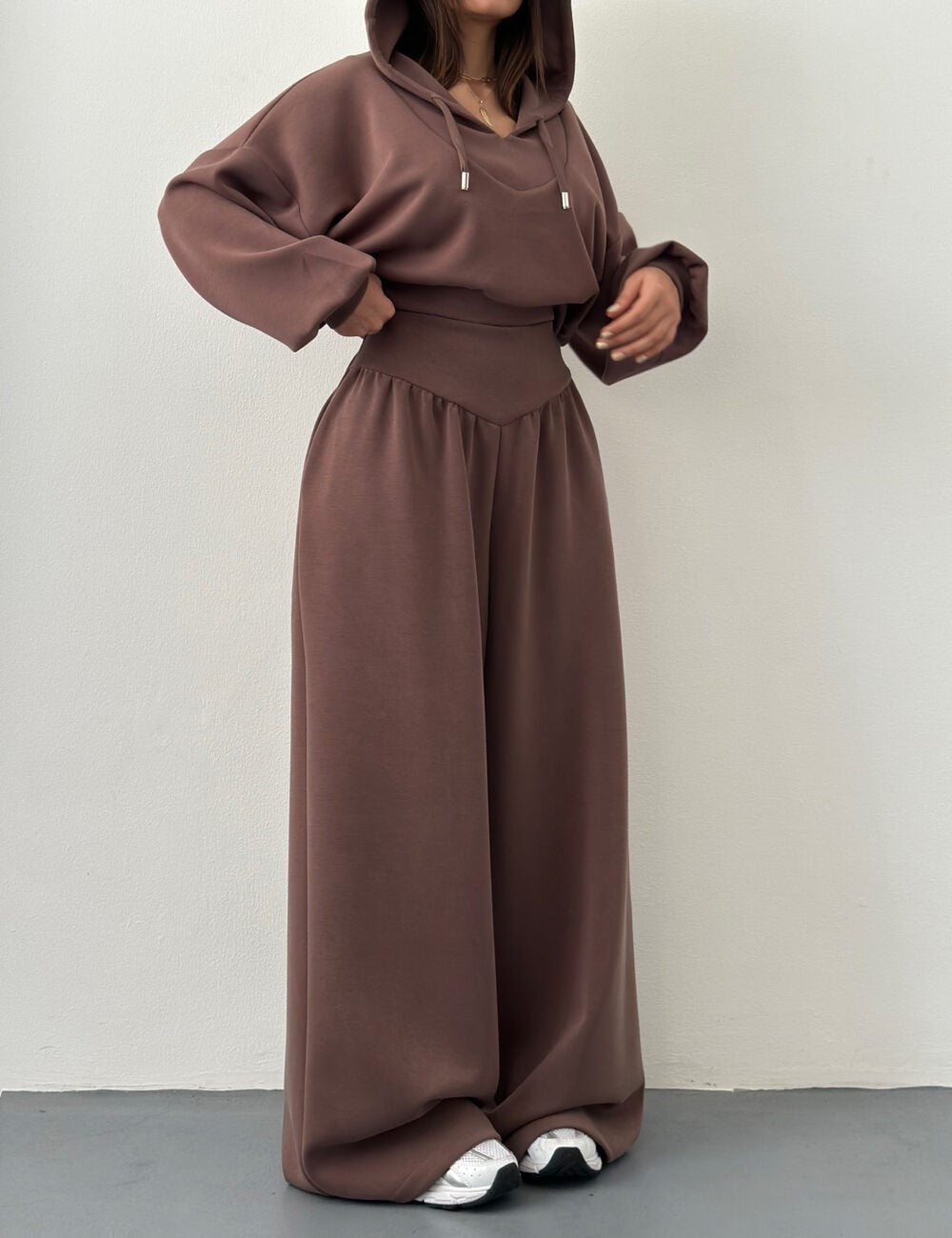 Women’s V-Neck Cropped Hoodie & Wide Leg Pants 2-Piece Set