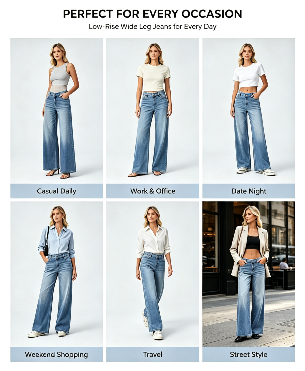 Women’s High Stretch Low-Rise Wide Leg Jeans