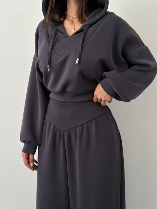 Women’s V-Neck Cropped Hoodie & Wide Leg Pants 2-Piece Set