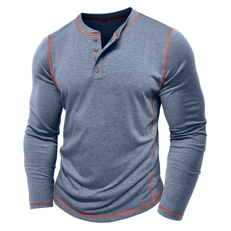 Men's Contrast Stitching Long Sleeve Henley T-Shirt