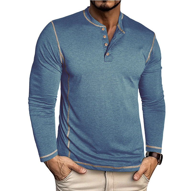 Men's Contrast Stitching Long Sleeve Henley T-Shirt