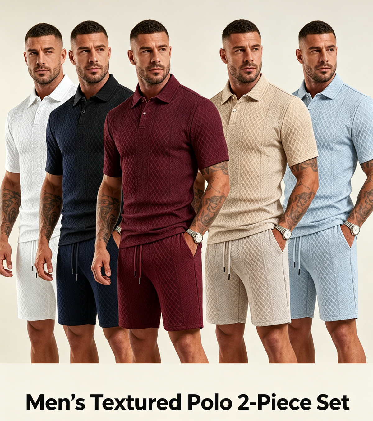 Men's Lightweight Textured Polo 2 Piece Set