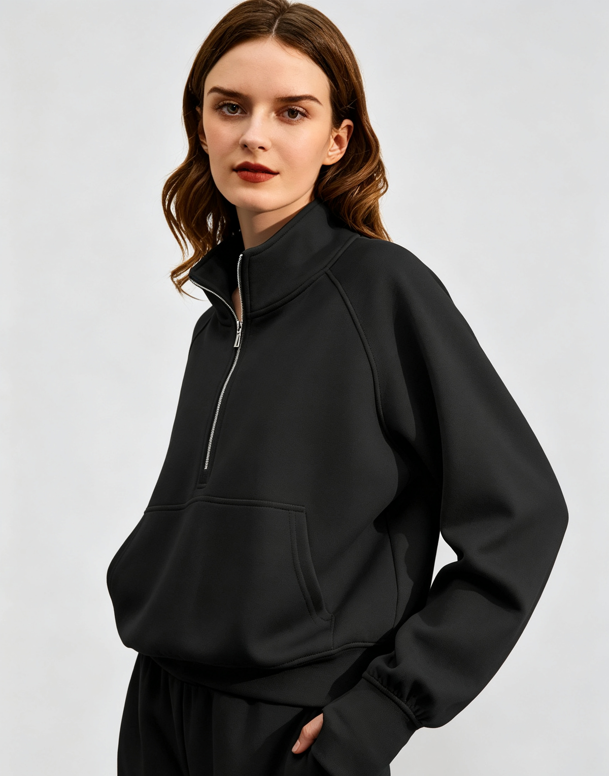 Women’s Half-Zip Sweatshirt Wide Leg Pants 2-Piece Set