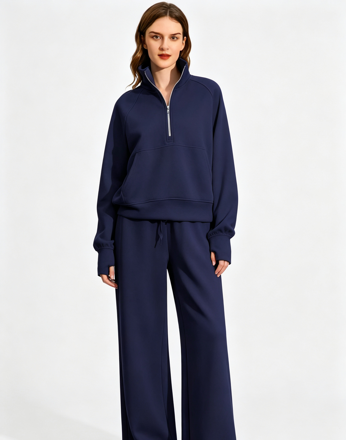 Women’s Half-Zip Sweatshirt Wide Leg Pants 2-Piece Set