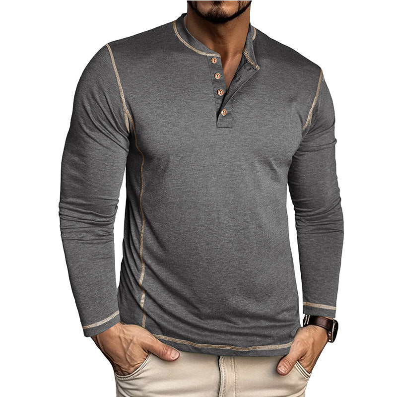 Men's Contrast Stitching Long Sleeve Henley T-Shirt