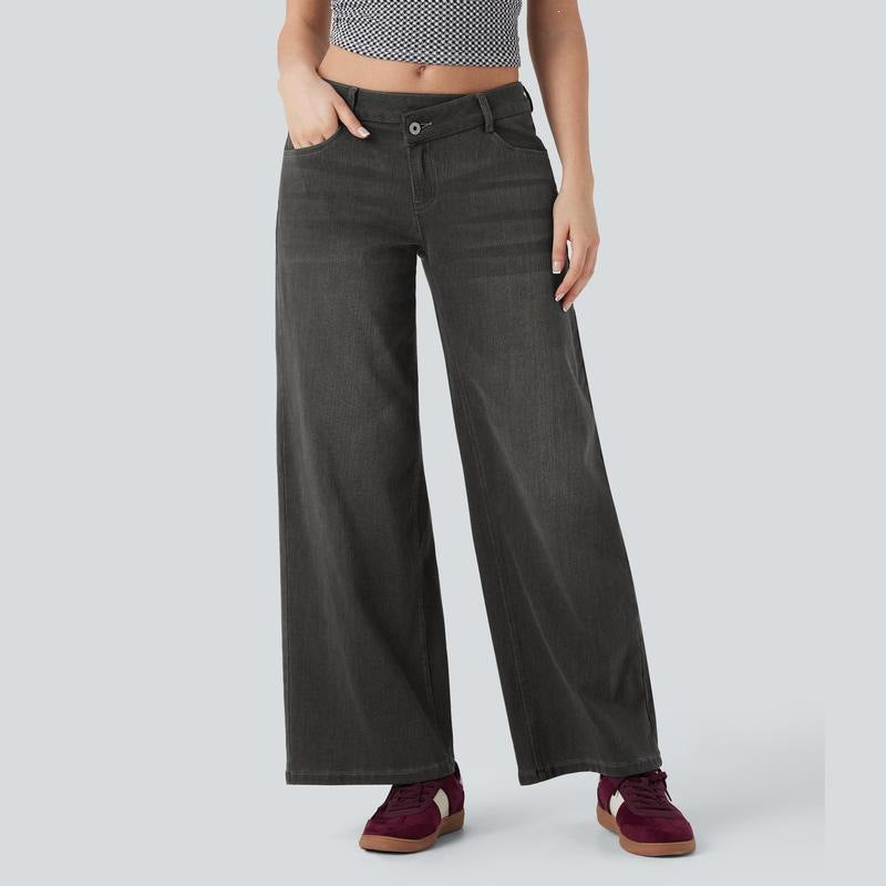 Women’s High Stretch Low-Rise Wide Leg Jeans