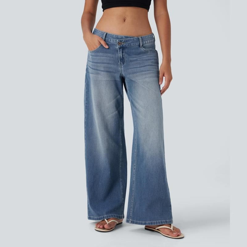 Women’s High Stretch Low-Rise Wide Leg Jeans
