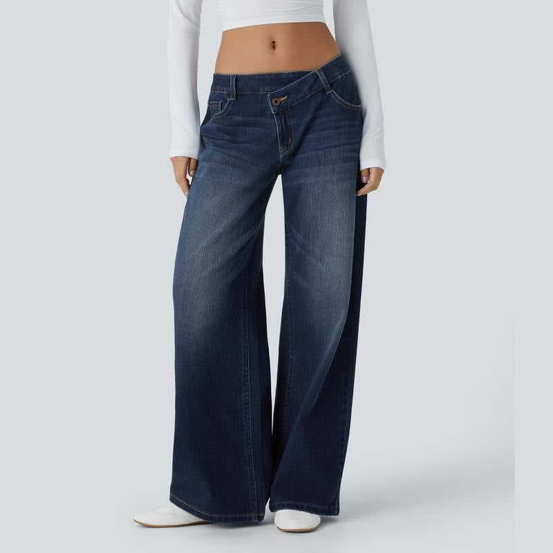 Women’s High Stretch Low-Rise Wide Leg Jeans