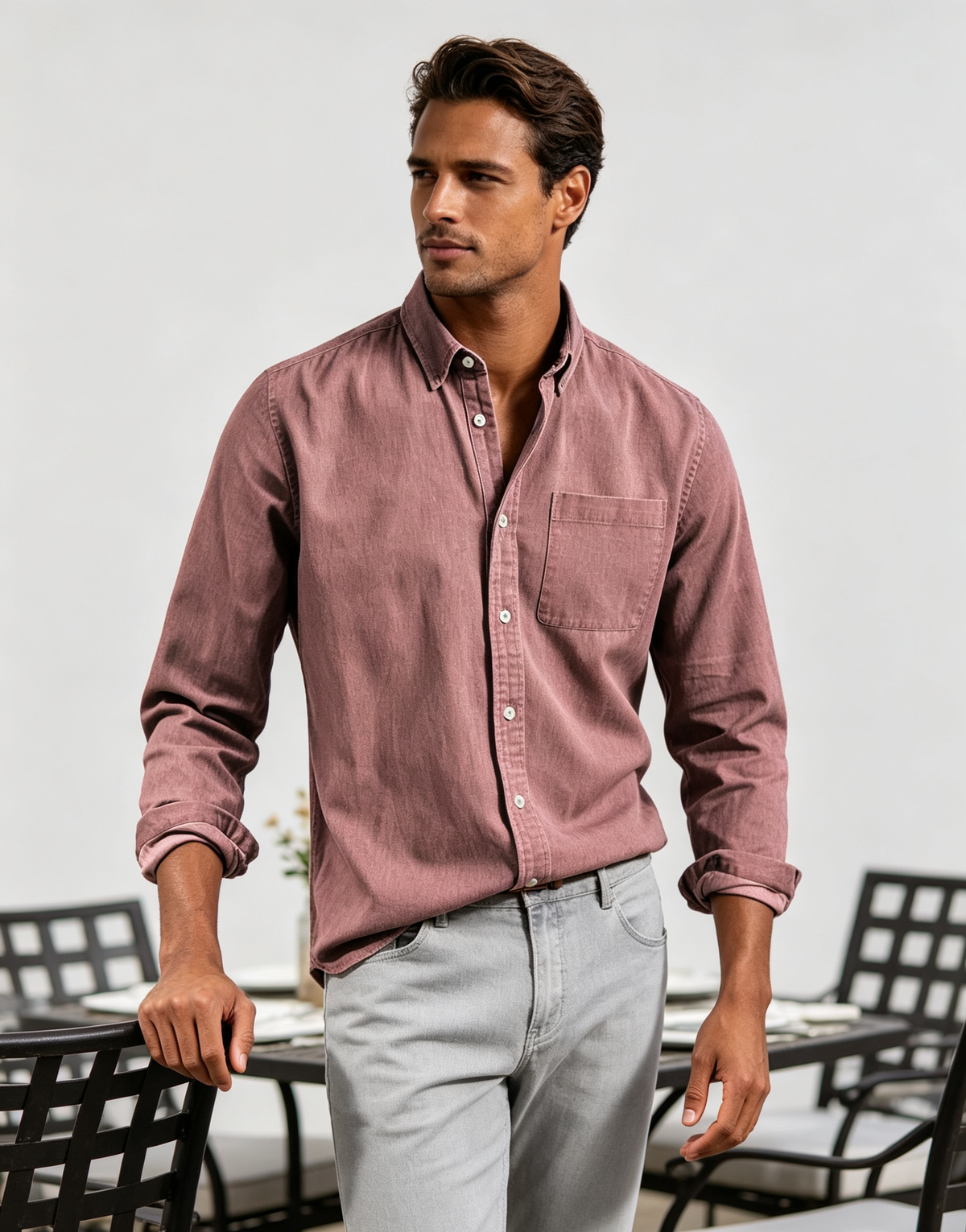 Men’s Vintage Long Sleeve Button-Down Shirt