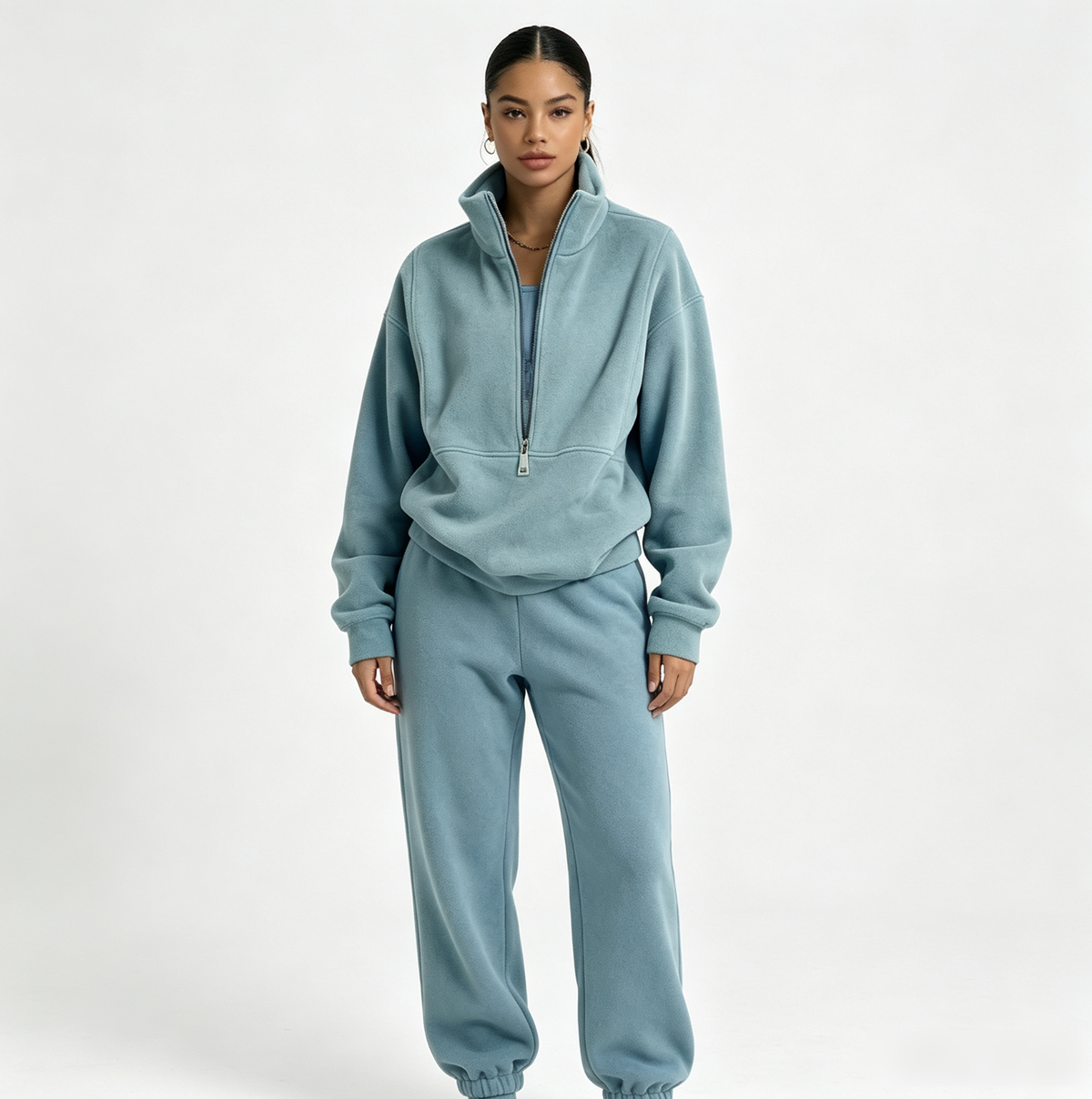 Women's Half-Zip Fleece Tracksuit | 2 Piece Casual Sweat Outfit