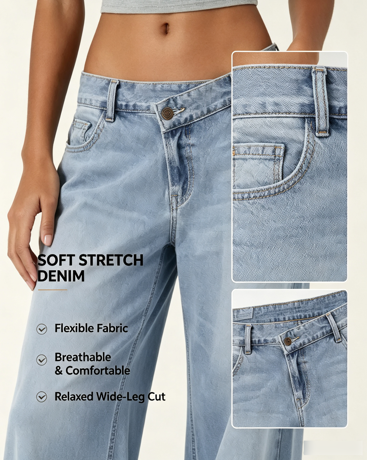 Women’s High Stretch Low-Rise Wide Leg Jeans