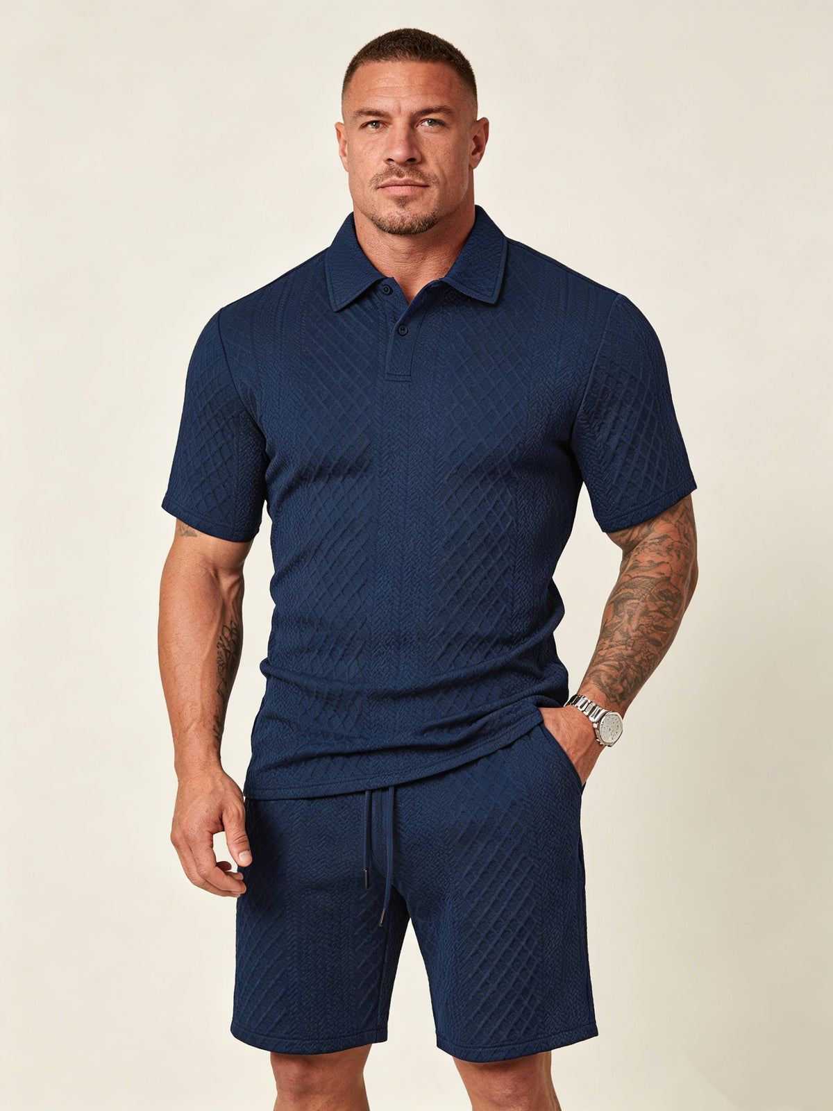 Men's Lightweight Textured Polo 2 Piece Set