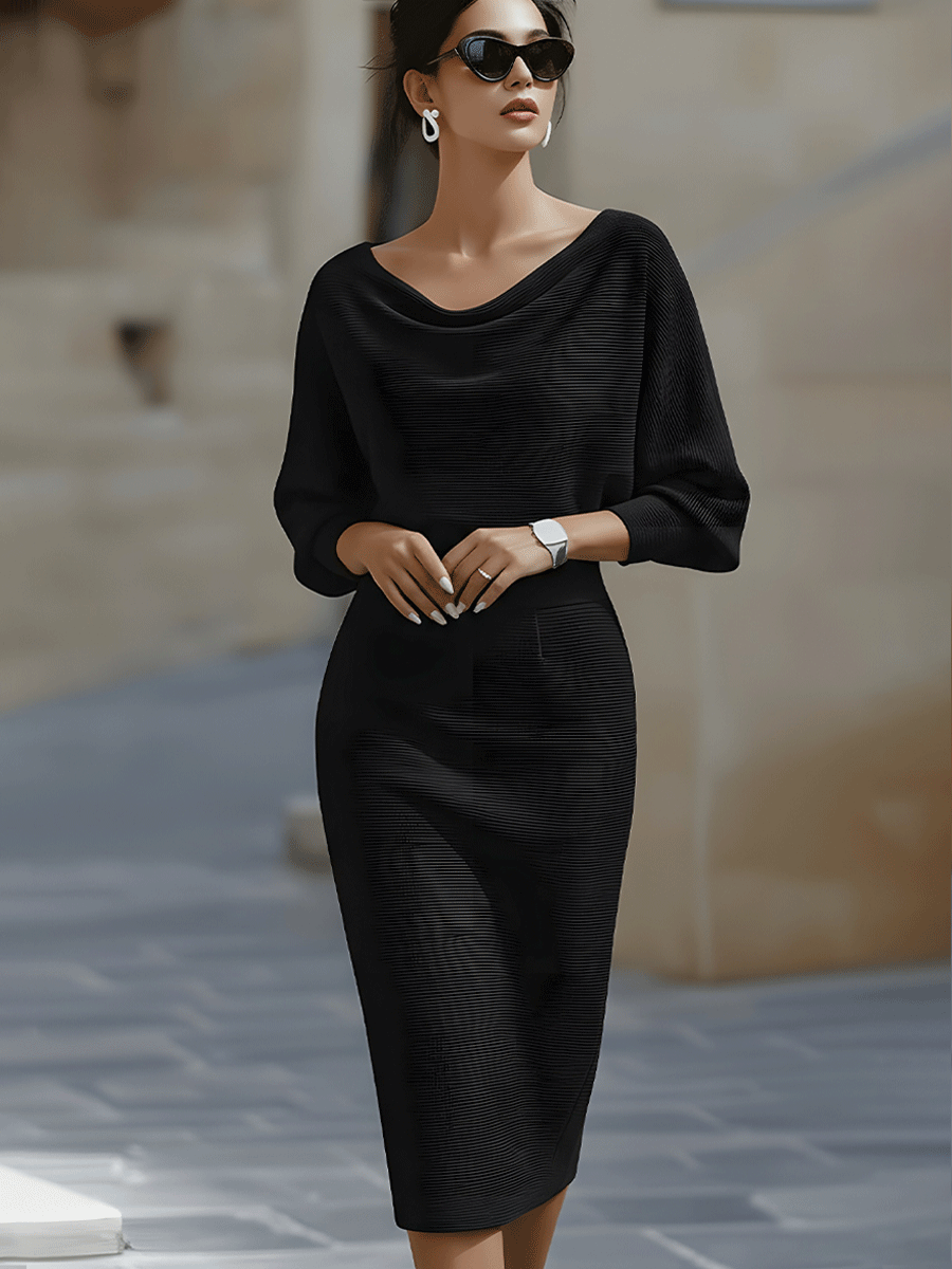 Classic Draped Cowl Midi Dress